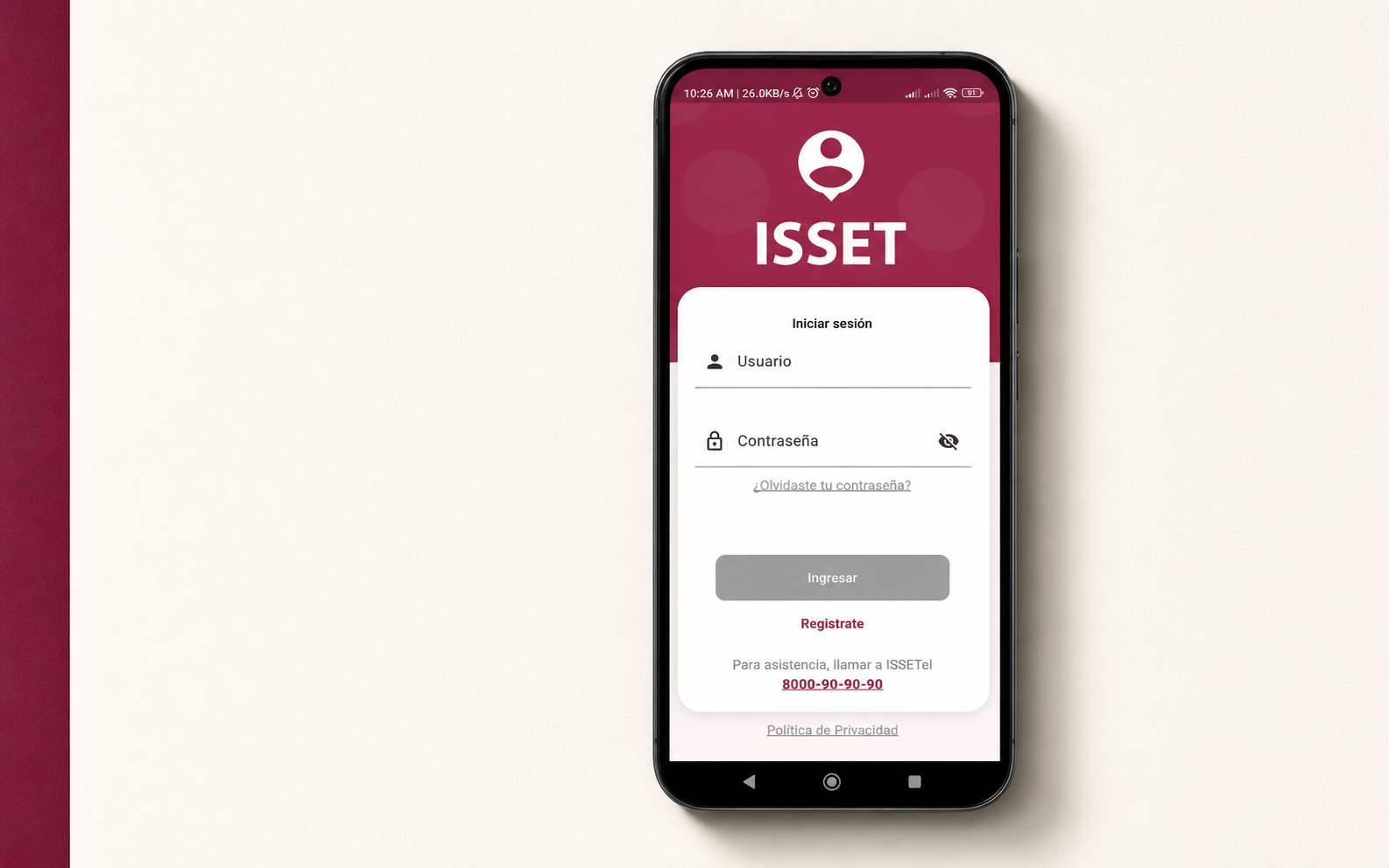 Mobile App ISSET — screen 1
